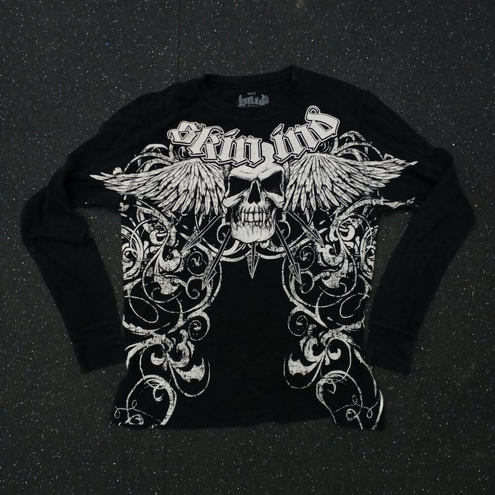 Skin Industries Long Sleeve T Shirt Skull Wings Men's Large
